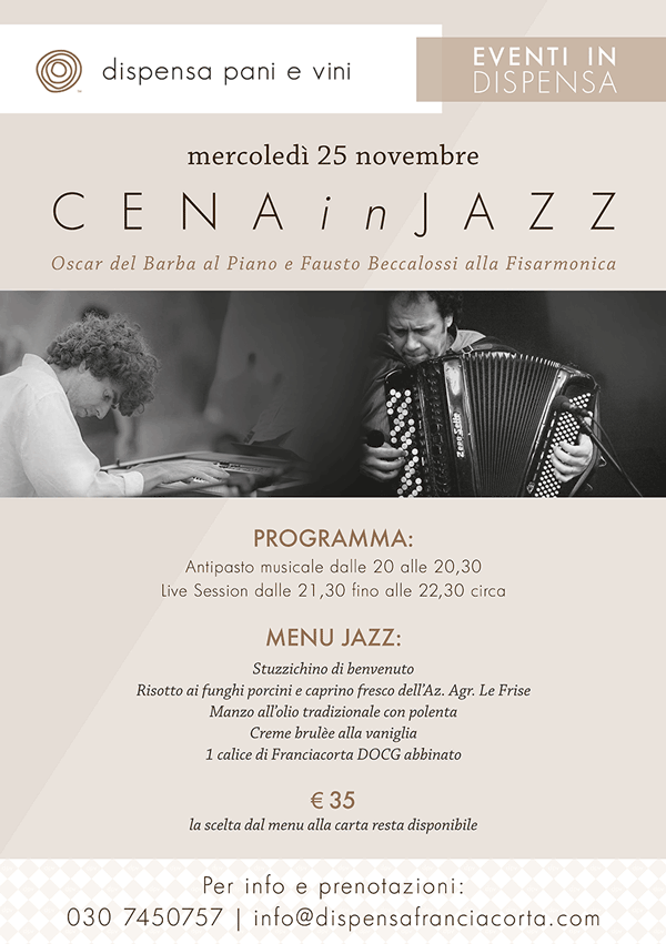 Cena-Jazz mercoledi 25 novembre (Oscar del Barba e Fausto Beccalossi)