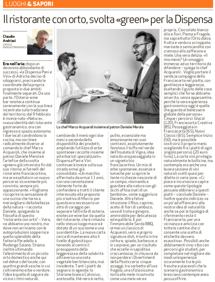 Luoghi e Sapori_Brescia Oggi_Svolta Green di Dispensa_Ristorante Natura_Articolo